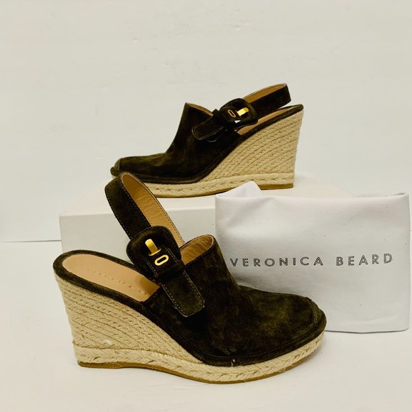 VERONICA BEARD SEKI MILITARY-INSPIRED SUEDE SLINGBACK ESPADRILLES WEDGES NWOT